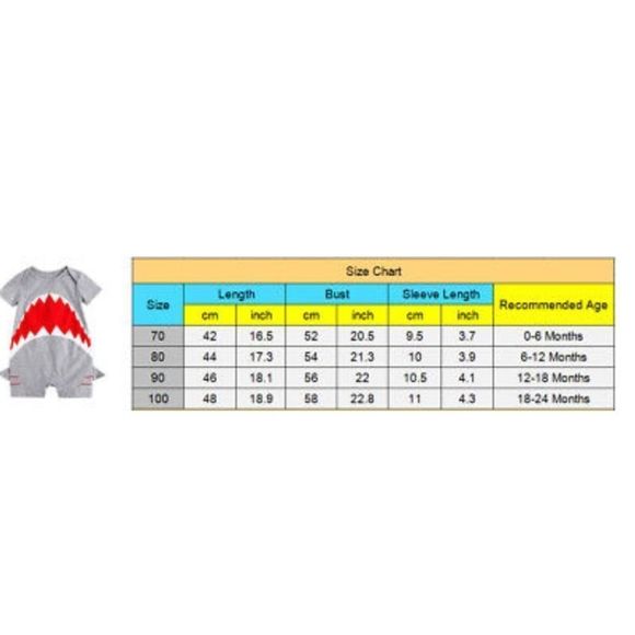 JAWS Baby Shark Short Sleeve Romper Unisex 6m-24m - Picture 6 of 8